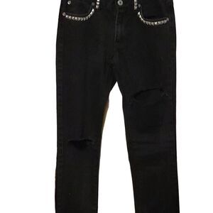 * BESS MID-RISE STRAIGHT LEG BLACK JEANS